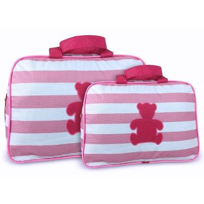 Kit Bolsas Maternidade Listras Ursinho Baby Rosa