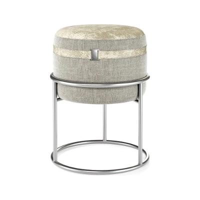 Puff Redondo Base Metal Decorativo Lar & Estilo Cinza
