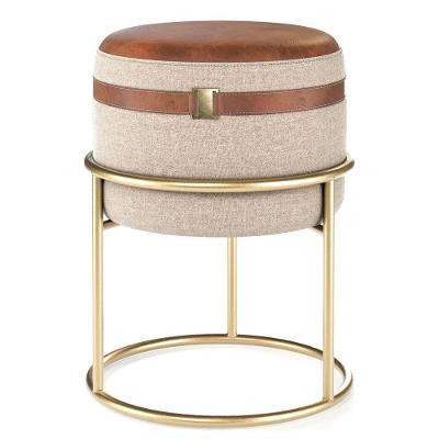 Puff Redondo Base Metal Decorativo Lar & Estilo Marrom