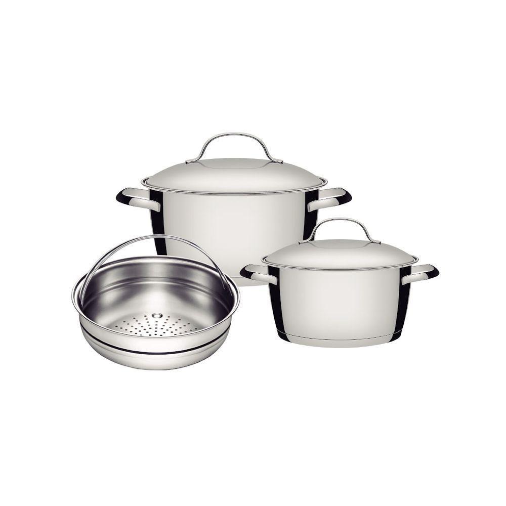 Jogo De Panelas Tramontina Allegra Em Aço Inox Com Fundo Triplo 3 Peças - 1