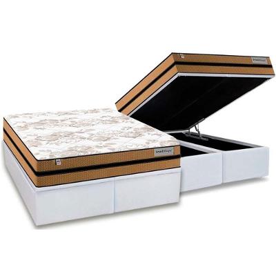 Conjunto Box Baú Queen: Colchão Molas Plumatex Masterpocket Ensacadas Smart Milano + Base Crc Courano White(158x198)