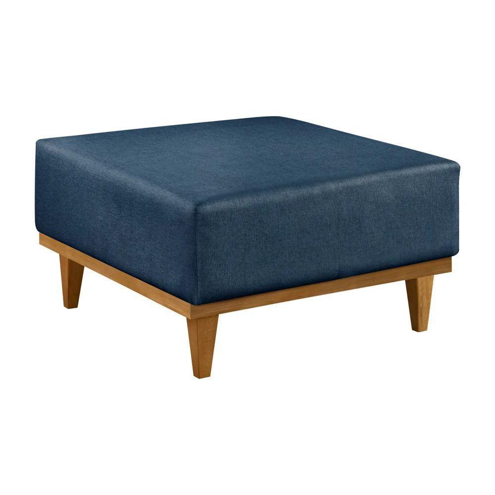 Puff Luxo Corino Retangular Base Mesa Madeira Lar & Estilo Azul - 3