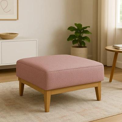 Puff Luxo Corino Retangular Base Mesa Madeira Lar & Estilo Rosa