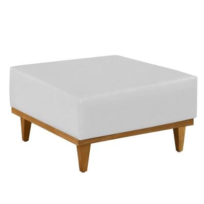 Puff Luxo Corino Retangular Base Mesa Madeira Lar & Estilo Branco