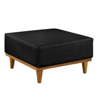 Puff Luxo Corino Retangular Base Mesa Madeira Lar & Estilo Preto