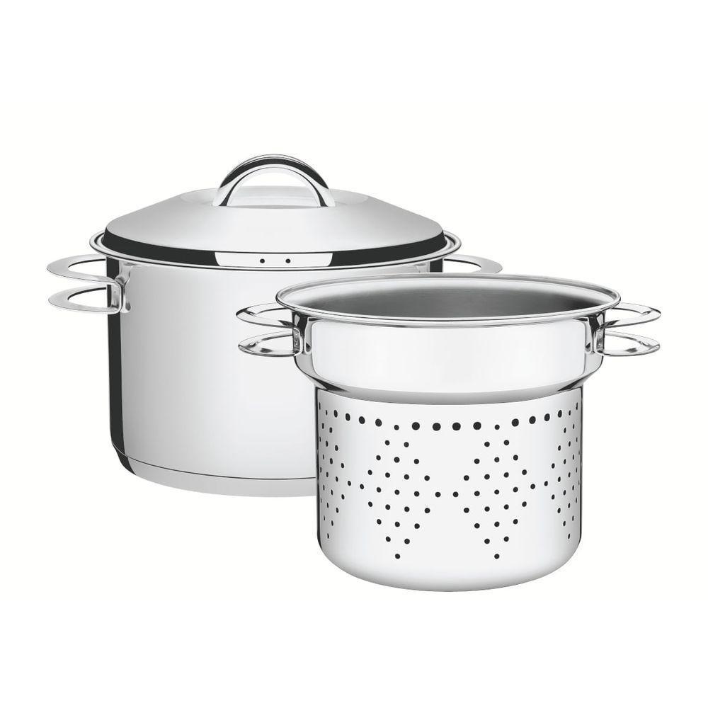 Jogo Cozi-Pasta Tramontina Solar Em Aço Inox Fundo Triplo Com Alças 2 Peças 24 Cm - 1