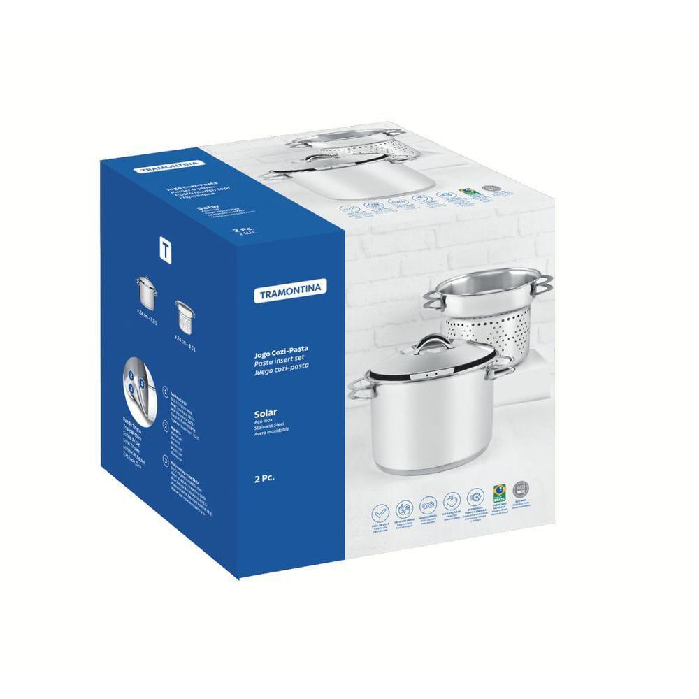 Jogo Cozi-Pasta Tramontina Solar Em Aço Inox Fundo Triplo Com Alças 2 Peças 24 Cm - 3