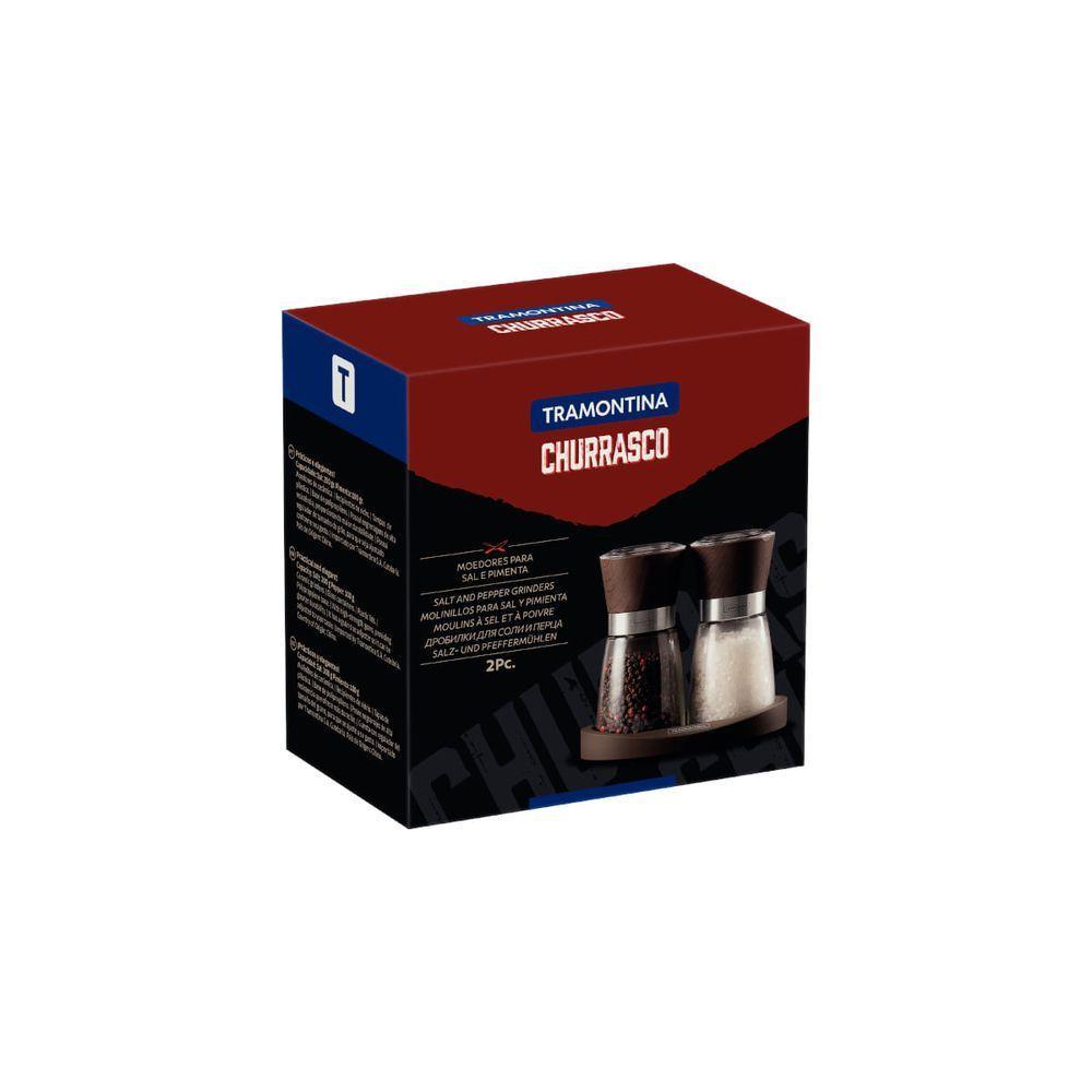 Jogo De Moedores De Pimenta E Sal Tramontina Churrasco Em Cerâmica E Vidro Com Base Em Polipropileno - 2