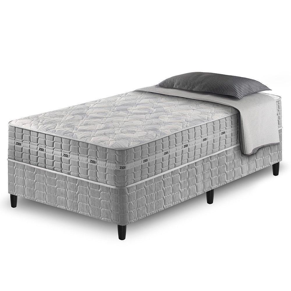 Conjunto Cama Box Solteiro Zidi Alabama 88x188 Mola Ensacada Cinza Solteiro - 1