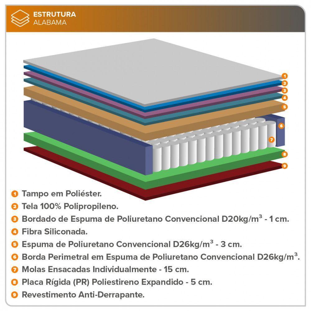 Conjunto Cama Box Solteiro Zidi Alabama 88x188 Mola Ensacada Cinza Solteiro - 7