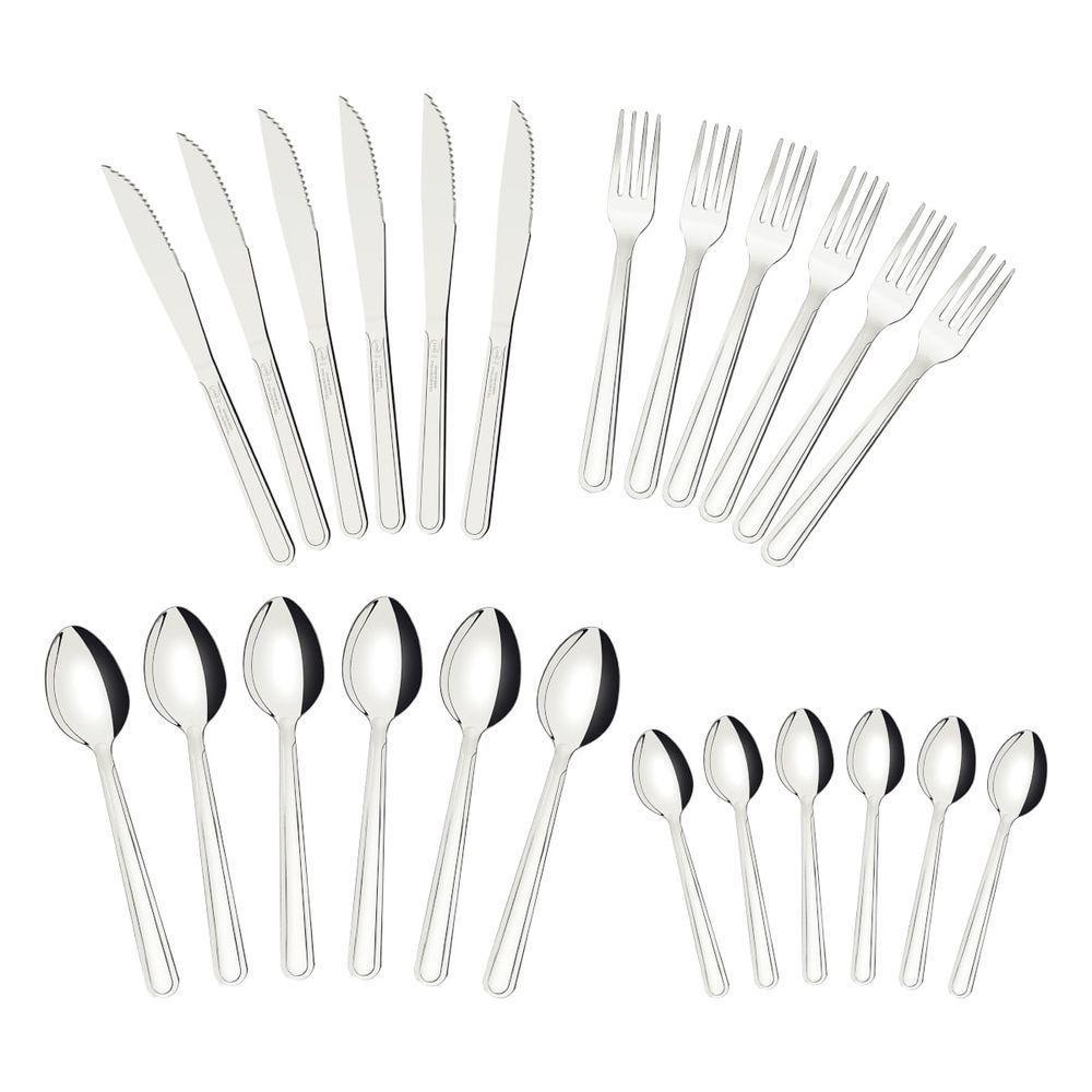 Faqueiro Tramontina Búzios Cem Aço Inox Com Detalhe 24 Peças - 1