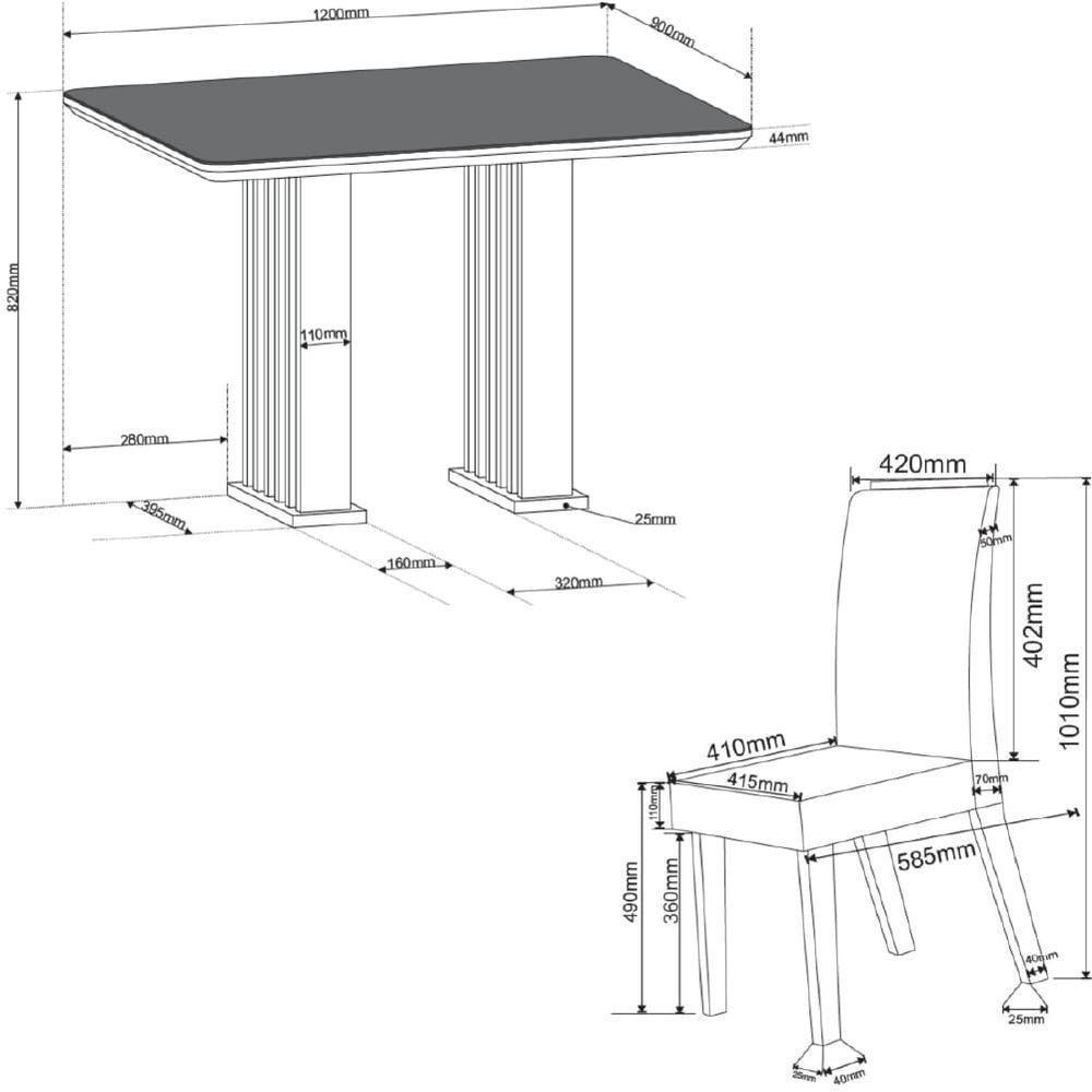 Conjunto De Mesa Sala De Jantar Tampo Com Vidro Mond 1,20m 4 Cadeiras Bele Veludo Viero Madeirado / Cinza - 5