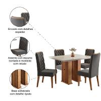 Conjunto De Mesa Sala De Jantar Tampo Com Vidro Mond 1,20m 4 Cadeiras Bele Veludo Viero Madeirado / Cinza - 6