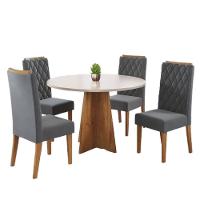 Conjunto De Mesa Sala De Jantar Redonda 0,90m 4 Cadeiras Fin Veludo Viero Off White / Cinza - 1