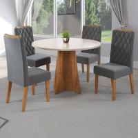 Conjunto De Mesa Sala De Jantar Redonda 0,90m 4 Cadeiras Fin Veludo Viero Off White / Cinza - 2