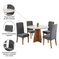 Conjunto De Mesa Sala De Jantar Redonda 0,90m 4 Cadeiras Fin Veludo Viero Off White / Cinza - 5
