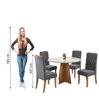Conjunto De Mesa Sala De Jantar Redonda 0,90m 4 Cadeiras Fin Veludo Viero Off White / Cinza - 6