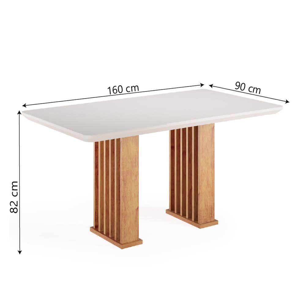 Conjunto De Mesa Sala De Jantar Ripada Tampo Com Vidro Mond 1,60m 6 Cadeiras Sofia Veludo Viero Madeirado / Cinza - 3