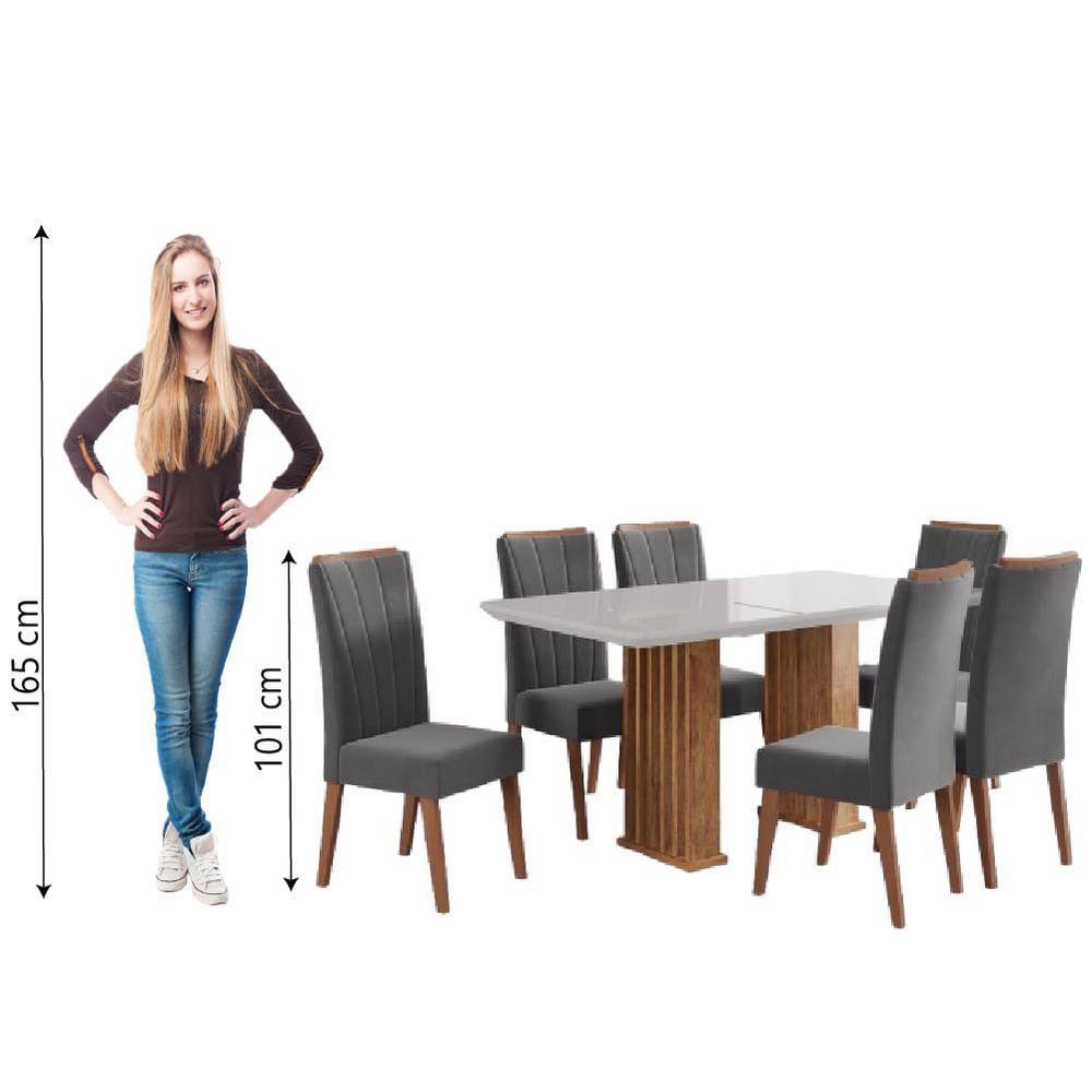 Conjunto De Mesa Sala De Jantar Ripada Tampo Com Vidro Mond 1,60m 6 Cadeiras Sofia Veludo Viero Madeirado / Cinza - 5