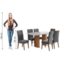 Conjunto De Mesa Sala De Jantar Ripada Tampo Com Vidro Mond 1,60m 6 Cadeiras Sofia Veludo Viero Madeirado / Cinza - 5