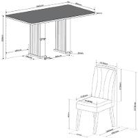 Conjunto De Mesa Sala De Jantar Ripada Tampo Com Vidro Mond 1,60m 6 Cadeiras Sofia Veludo Viero Madeirado / Cinza - 6