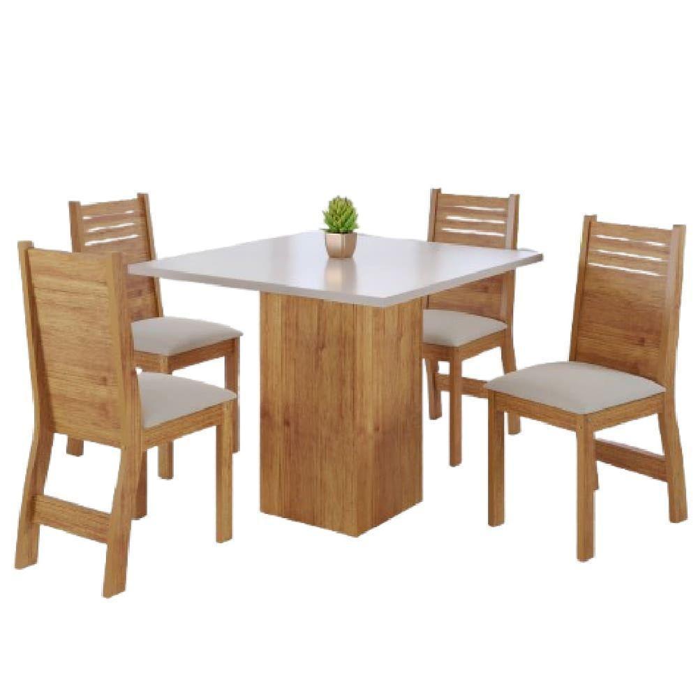 Conjunto De Mesa Sala De Jantar Lord Quadrada 0,90m 4 Cadeiras Veludo Viero Madeirado - 1