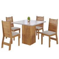 Conjunto De Mesa Sala De Jantar Lord Quadrada 0,90m 4 Cadeiras Veludo Viero Madeirado - 1