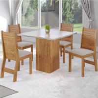 Conjunto De Mesa Sala De Jantar Lord Quadrada 0,90m 4 Cadeiras Veludo Viero Madeirado - 2