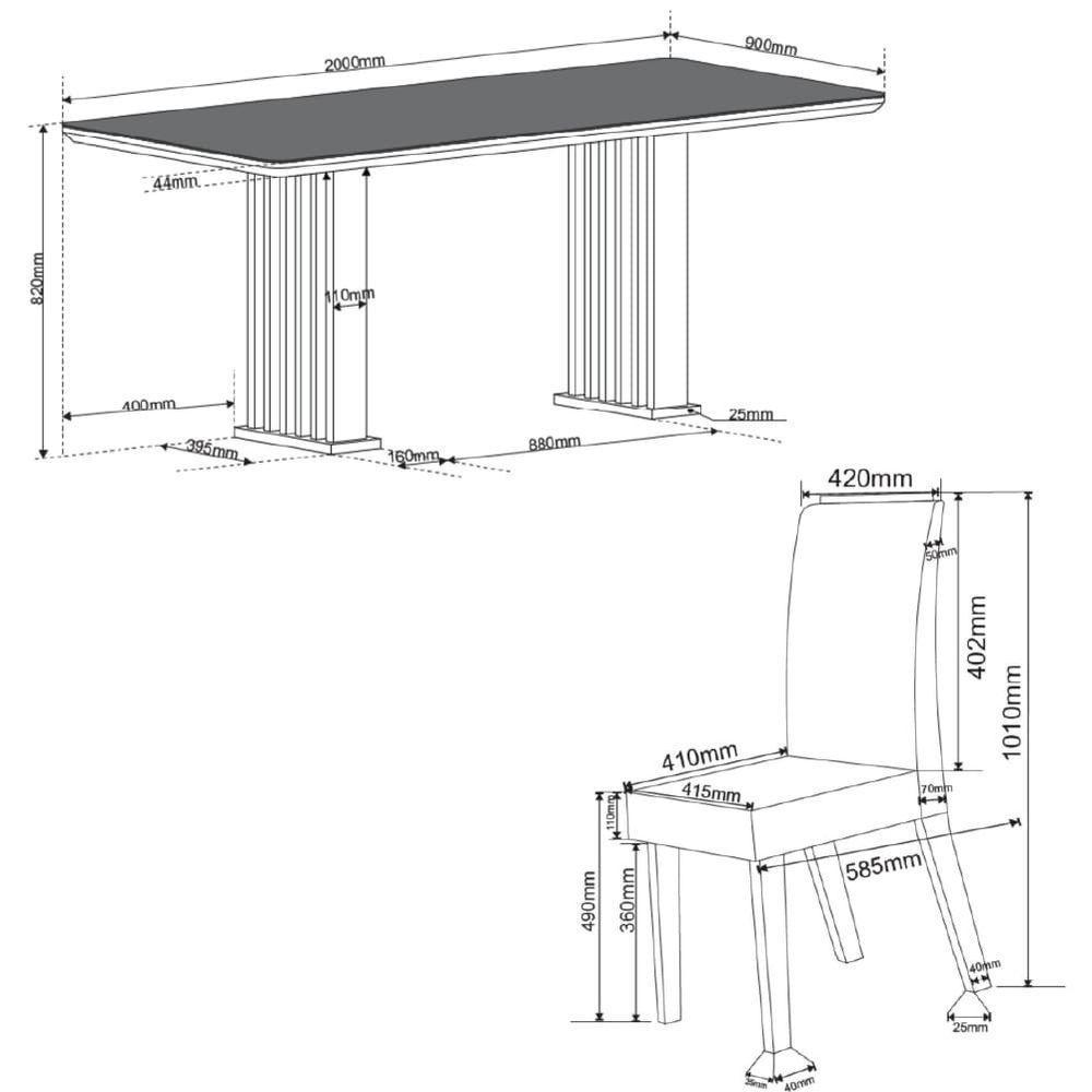 Conjunto De Mesa Sala De Jantar Tampo Com Vidro Mond 2m 8 Cadeiras Bele Veludo Viero Madeirado / Cinza - 5