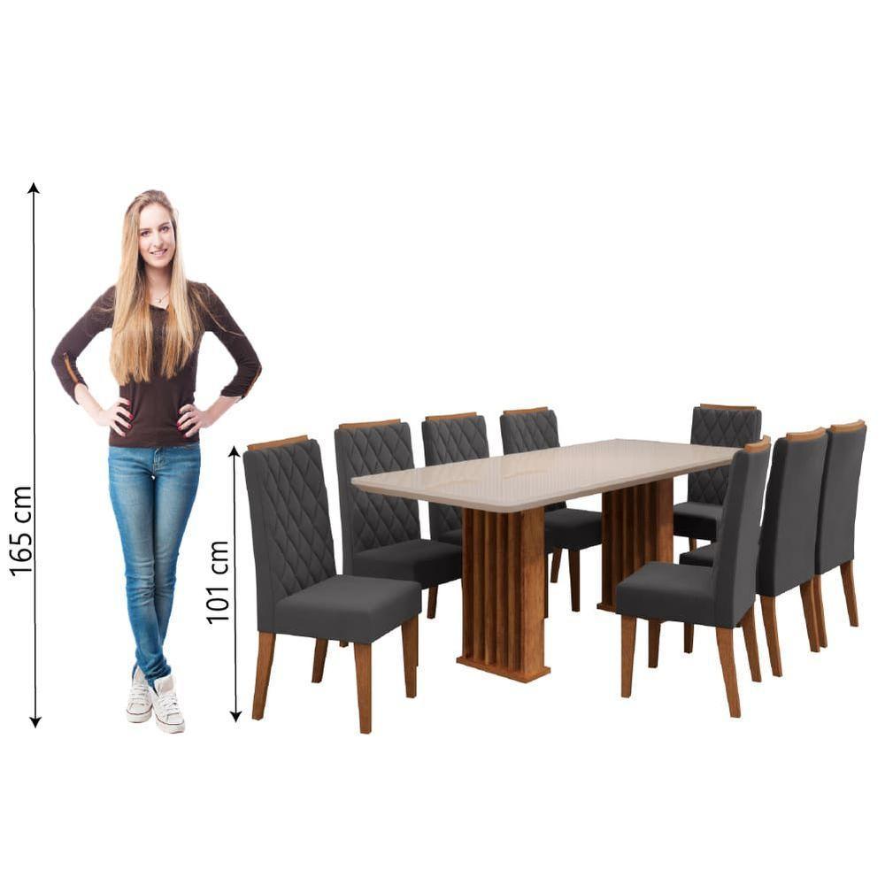 Conjunto De Mesa Sala De Jantar Tampo Com Vidro Mond 2m 8 Cadeiras Bele Veludo Viero Madeirado / Cinza - 7