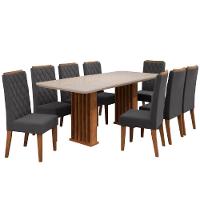 Conjunto De Mesa Sala De Jantar Tampo Com Vidro Mond 2m 8 Cadeiras Bele Veludo Viero Madeirado / Cinza - 1