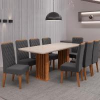 Conjunto De Mesa Sala De Jantar Tampo Com Vidro Mond 2m 8 Cadeiras Bele Veludo Viero Madeirado / Cinza - 2