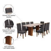 Conjunto De Mesa Sala De Jantar Tampo Com Vidro Mond 2m 8 Cadeiras Bele Veludo Viero Madeirado / Cinza - 6