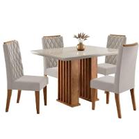 Conjunto De Mesa Sala De Jantar Tampo Com Vidro Mond 1,20m 4 Cadeiras Bele Veludo Viero Madeirado - 1