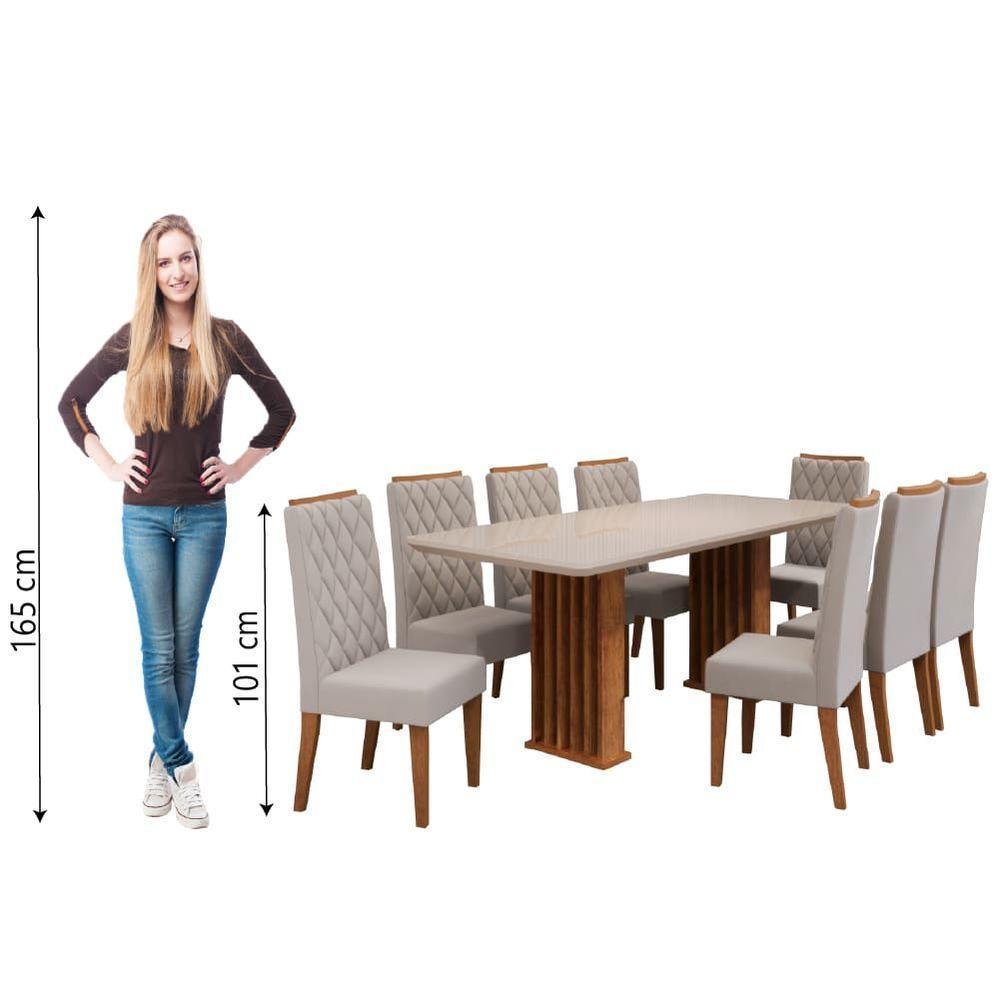 Conjunto De Mesa Sala De Jantar Tampo Com Vidro Mond 2m 8 Cadeiras Bele Veludo Viero Madeirado - 7