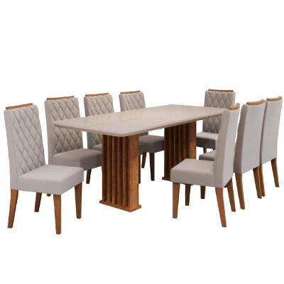 Conjunto De Mesa Sala De Jantar Tampo Com Vidro Mond 2m 8 Cadeiras Bele Veludo Viero Madeirado