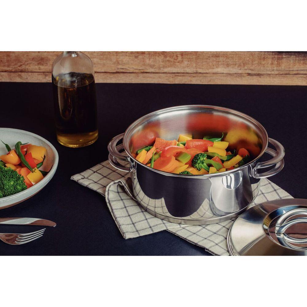 Caçarola Tramontina Solar Rasa Em Aço Inox Fundo Triplo Com Tampa E Alças 20 Cm 2,9 L - 8