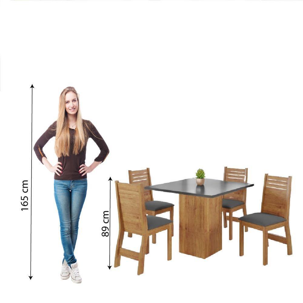 Conjunto De Mesa Sala De Jantar Lord Quadrada 0,90m 4 Cadeiras Veludo Viero Madeirado / Cinza - 2