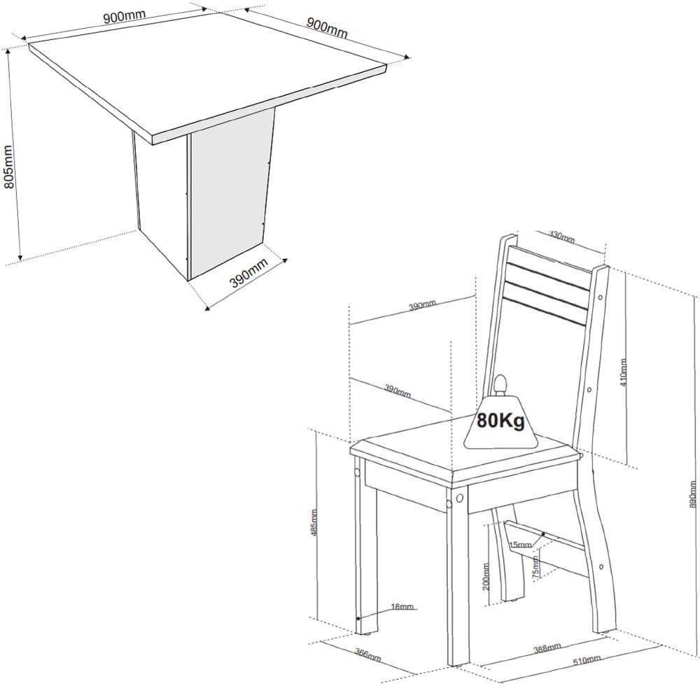 Conjunto De Mesa Sala De Jantar Lord Quadrada 0,90m 4 Cadeiras Veludo Viero Madeirado / Cinza - 6
