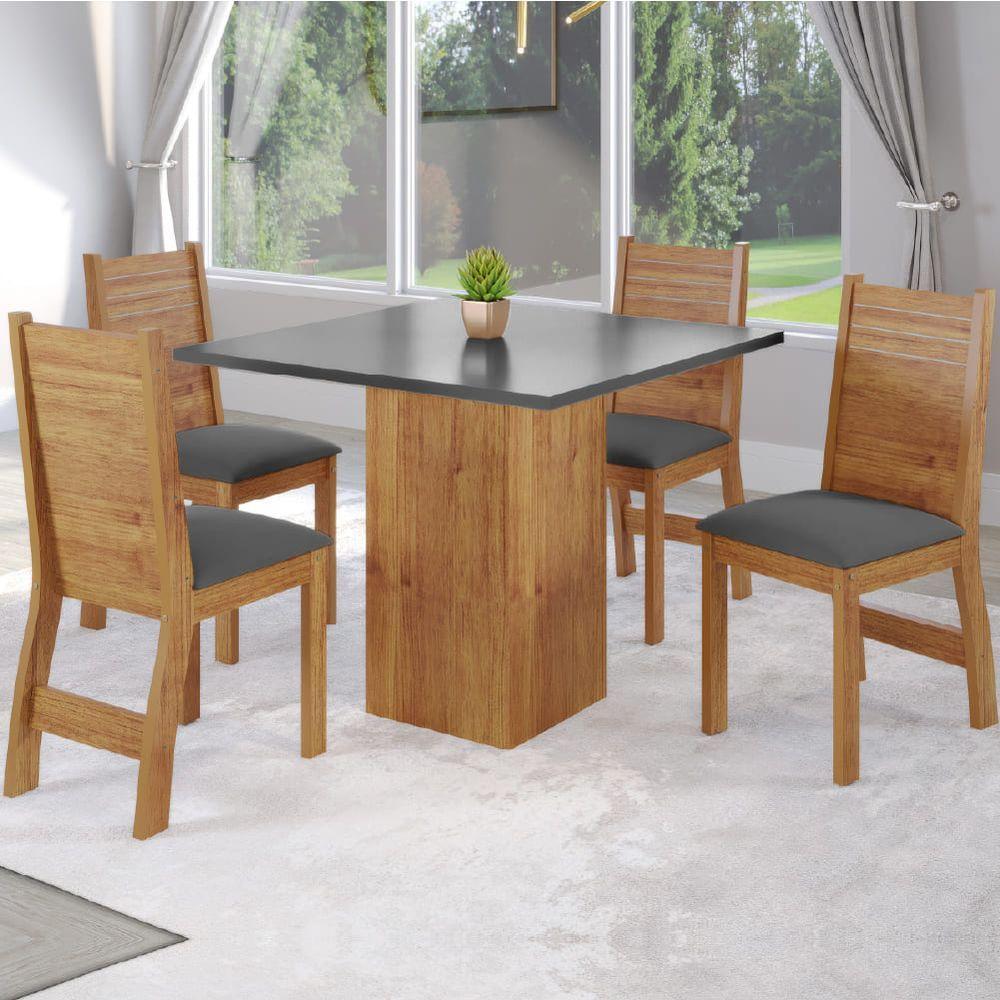 Conjunto De Mesa Sala De Jantar Lord Quadrada 0,90m 4 Cadeiras Veludo Viero Madeirado / Cinza - 7