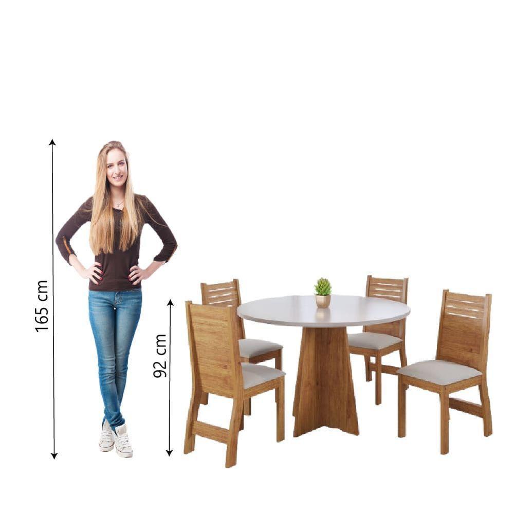 Conjunto De Mesa Sala De Jantar Fin Redonda 0,90m 4 Cadeira Veludo Viero Madeirado - 7