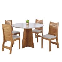 Conjunto De Mesa Sala De Jantar Fin Redonda 0,90m 4 Cadeira Veludo Viero Madeirado - 1