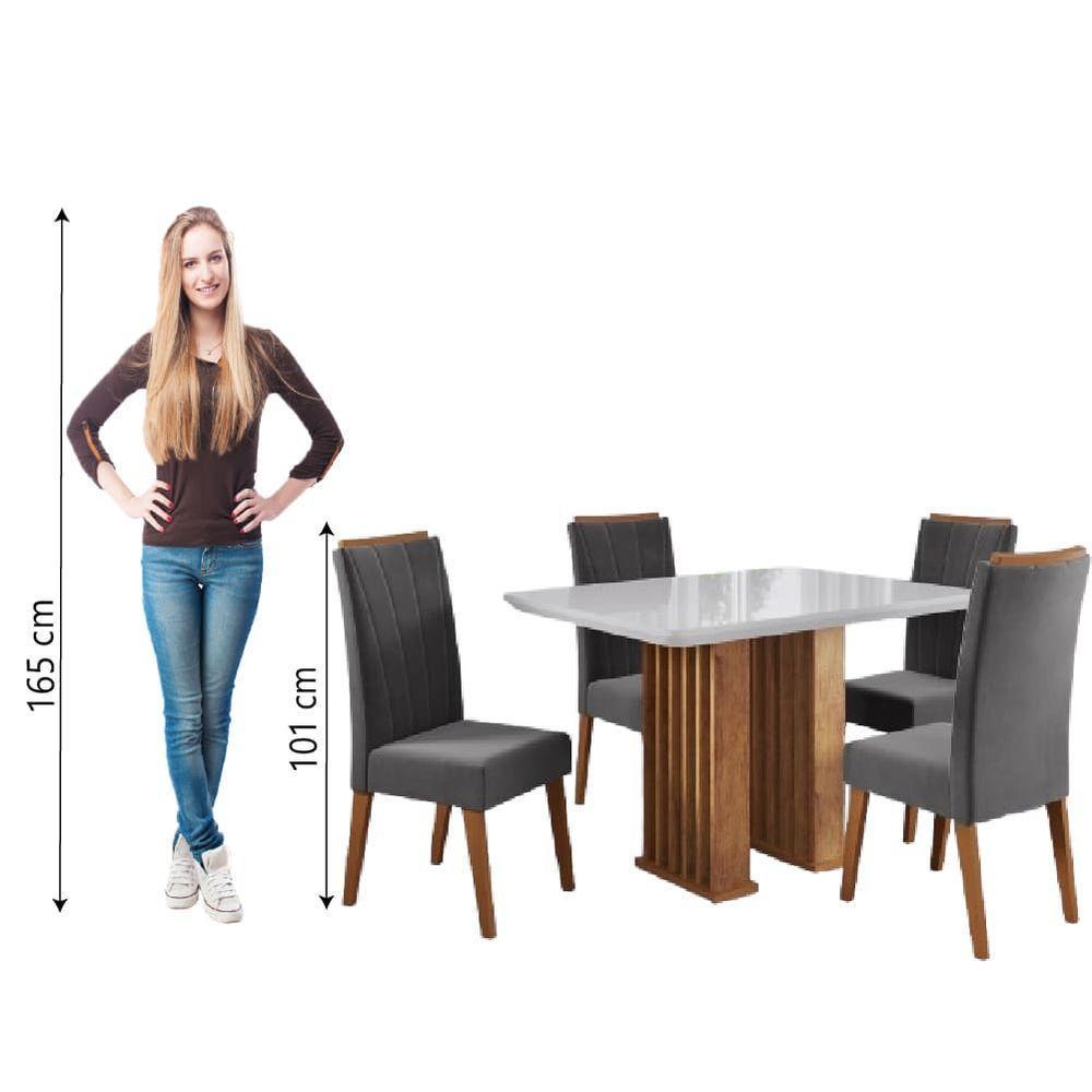 Conjunto De Mesa Sala De Jantar Ripado Tampo Com Vidro Mond 1,20m 4 Cadeiras Sofia Veludo Madeirado / Cinza - 7
