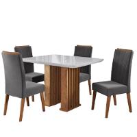 Conjunto De Mesa Sala De Jantar Ripado Tampo Com Vidro Mond 1,20m 4 Cadeiras Sofia Veludo Madeirado / Cinza - 1