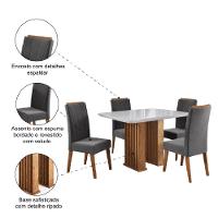 Conjunto De Mesa Sala De Jantar Ripado Tampo Com Vidro Mond 1,20m 4 Cadeiras Sofia Veludo Madeirado / Cinza - 6