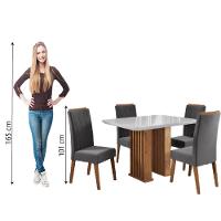 Conjunto De Mesa Sala De Jantar Ripado Tampo Com Vidro Mond 1,20m 4 Cadeiras Sofia Veludo Madeirado / Cinza - 7