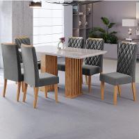 Conjunto De Mesa Sala De Jantar Ripada Tampo Com Vidro Mond 1,60m 6 Cadeiras Bele Veludo Off White / Cinza - 2