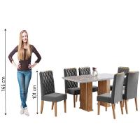 Conjunto De Mesa Sala De Jantar Ripada Tampo Com Vidro Mond 1,60m 6 Cadeiras Bele Veludo Off White / Cinza - 7