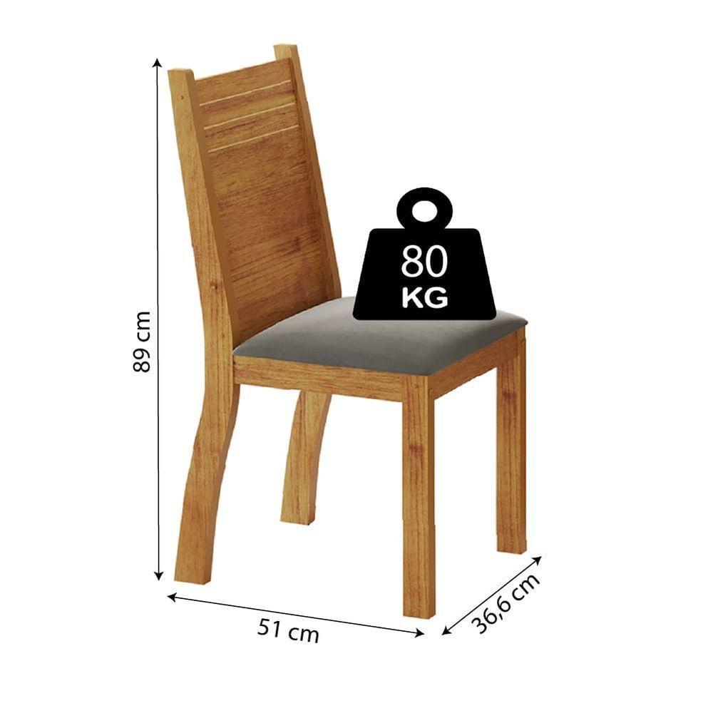 Conjunto De Mesa Sala De Jantar Place 1,10m 4 Cadeiras Veludo Viero Madeirado / Cinza - 4