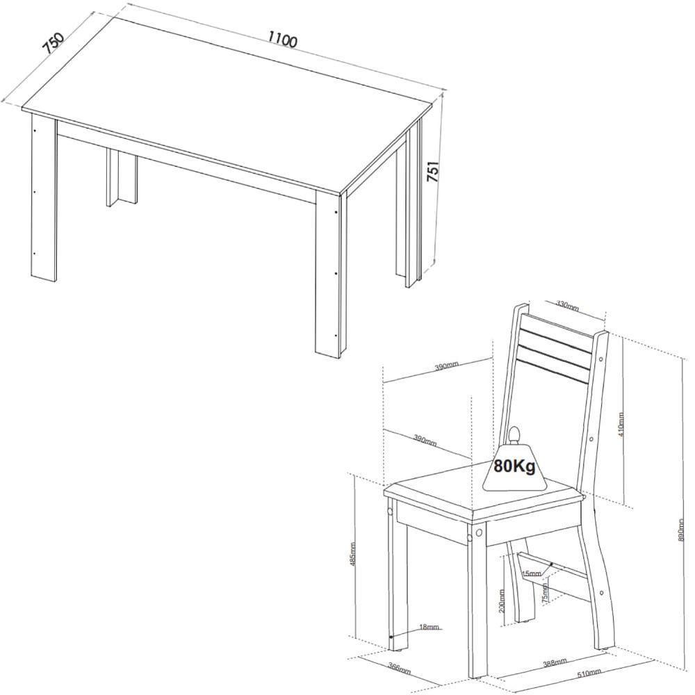 Conjunto De Mesa Sala De Jantar Place 1,10m 4 Cadeiras Veludo Viero Madeirado / Cinza - 6
